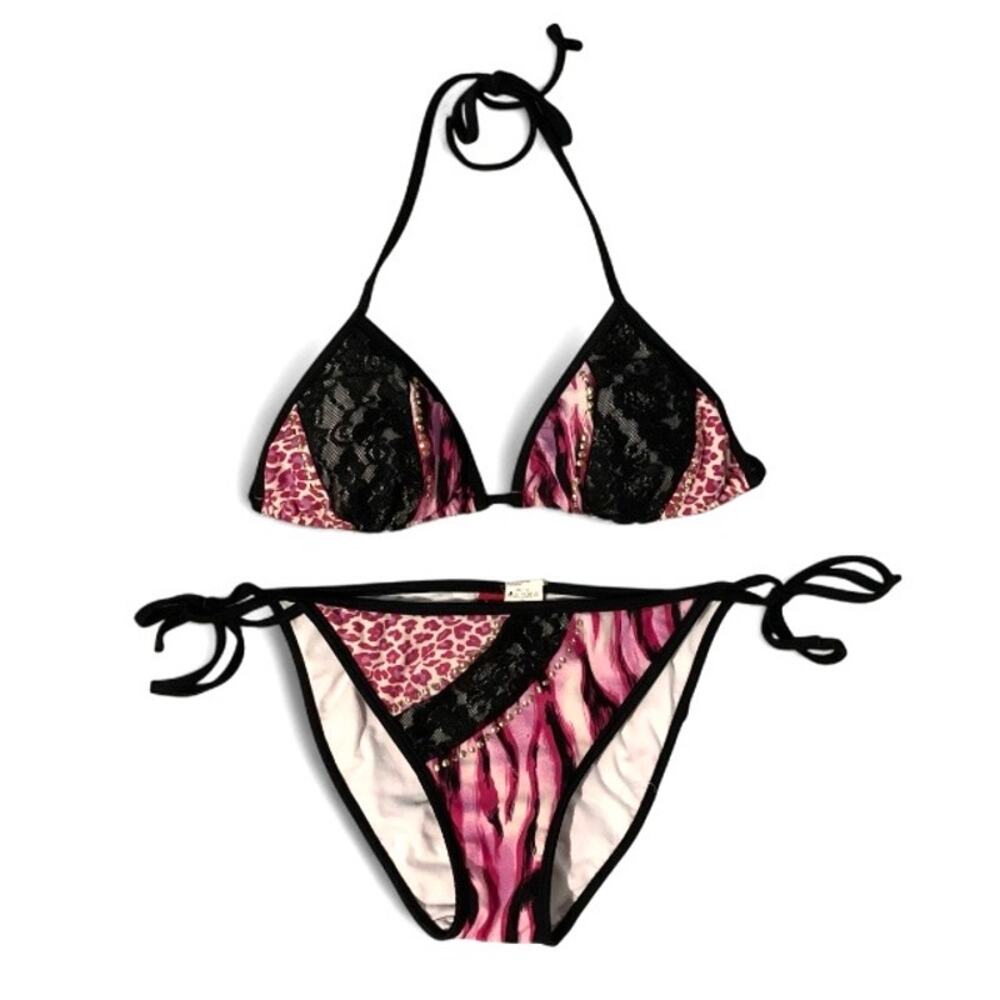 Guess Y2K Purple Cheetah Print McBling Bikini Medium